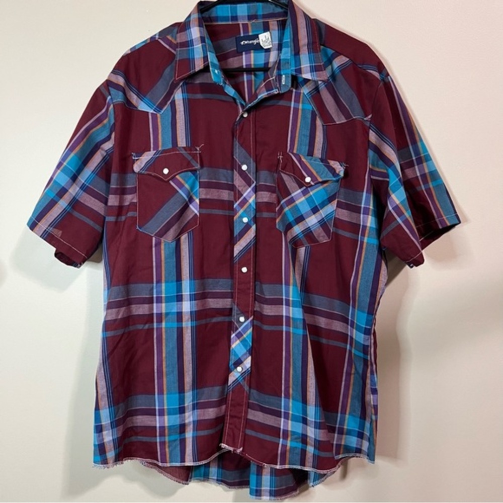 Men's Wrangler Pearl Snap Plaid Short Sleeve Casual Collared Shirt Size XL
